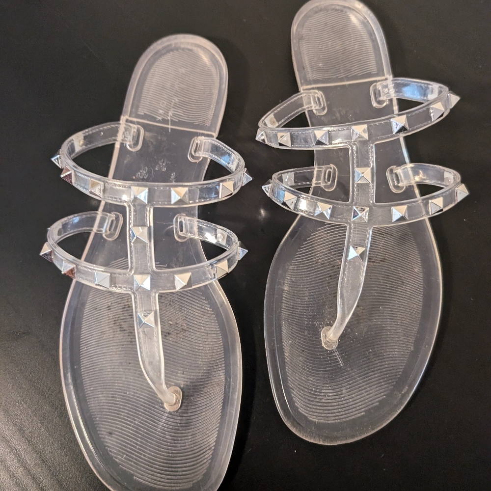 Studded PVC Clear Jelly Slide Thong Sandal